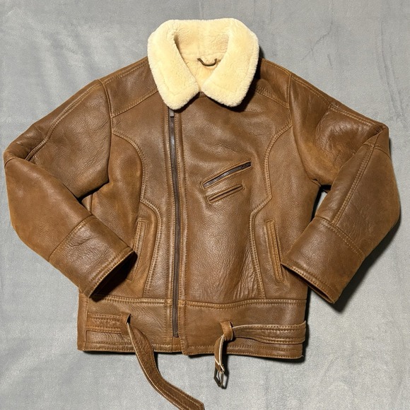 Artisan Jackets & Blazers - Shearling Lambskin B-3 Bomber Jacket Mens Size M Aviator Coat Brown Handmade NEW